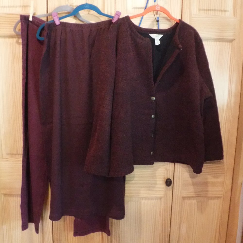 Lands' End Women's Maxi Skirt and Cardigan Set in Deep Burgundy - and Pants.